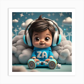 Cartoon Style Realistic Baby Boy Gamer Art Print