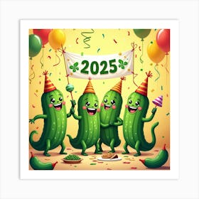 Flux Dev A Vibrant And Lively Illustration Of A Pickle Party C 1 Art Print