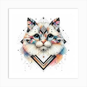 Cat Head - Abstract Line Art Illustration 81 Art Print