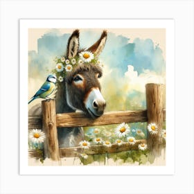 Donkey With Daisies Art Print