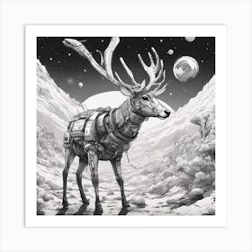 A Deer In Cosmonaut Suit Wandering In Space 2 Art Print