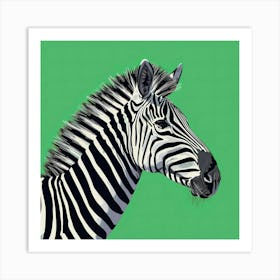 Animal Zebra On Green Background Art Print