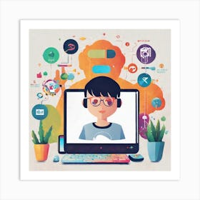 Illustration Of A Person On A Computer Art Print