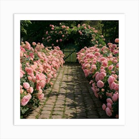 Pink Roses In A Garden Art Print