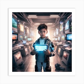 Futuristic Boy In A Futuristic Computer Room Art Print