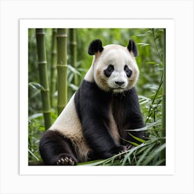 A Panda Sits Contently Eating Bamboo Amidst A Lush Green Forest, Its Black And White Fur Contrasting Beautifully With Nature 1 Art Print