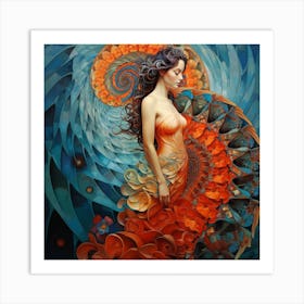 Woman In An Orange Dress 1 Art Print