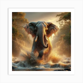 Elephant In The Water 3 Art Print