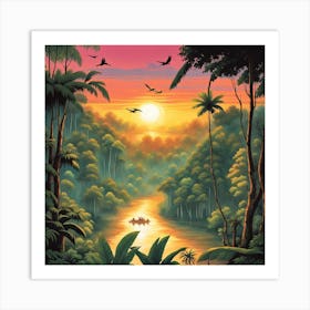 'Sunset In The Jungle' Art Print