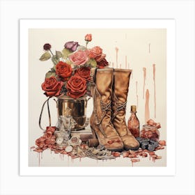 Boots And Roses 5 Art Print