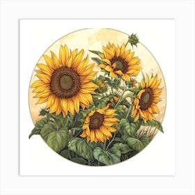 Sunflower Garden Botanical Art Illustration Art Print