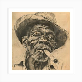 Old Black Man Smoking A Cigar Art Print