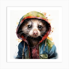 Watercolour Cartoon Ferret In A Hoodie 3 Art Print