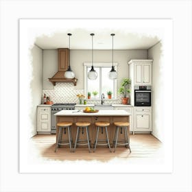 Elegant Kitchen Watercolor Painting, Classic And Modern Touch 1 Art Print