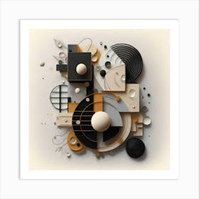 Bauhaus style rectangles and circles in black and white Art Print