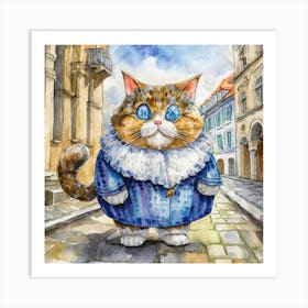 Cat In Blue Coat Art Print