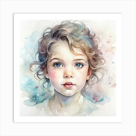 Watercolor Portrait Of A Little Girl Art Print