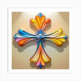 Vibrant 3D Image Of A Intricately Designed Cross With Beautiful Colors 3 Art Print