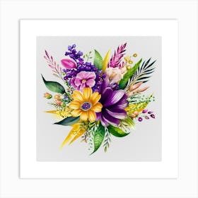 Watercolor Mardi Gras Flower Bouquets 7 Art Print