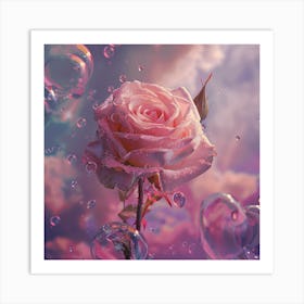 Pink Rose With Bubbles 1 Art Print