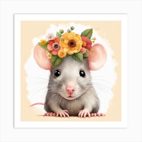 Floral Baby Rat Nursery Illustration (15) Art Print