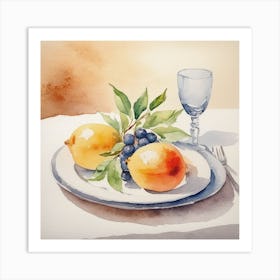 Watercolor Of Lemons And Grapes Art Print