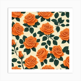 Orange Roses Seamless Pattern 9 Art Print