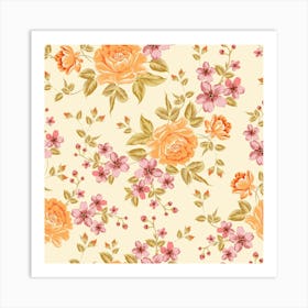 Peony Flower Pattern Background Art Print