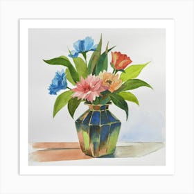 Bouquet of flowers inside a vase. Abstract artistic drawing 1 Art Print