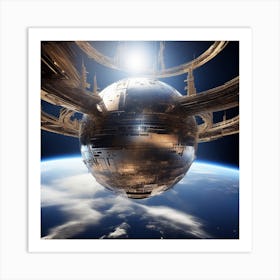 Imagine Earth Into Metallic Ball Space Station Floating In Space Universe Art Print