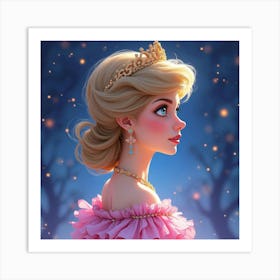 Watercolor Princess Diana With A Magical Twilight Scene 1 Art Print