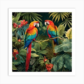 Two Parrots In The Jungle 2 Art Print