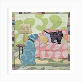 Dog And Cat Cardboard, cutouts, collage, illustration, wall art Art Print