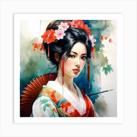 Japan Traditional Geisha Illustration By Ad 75 Art Print