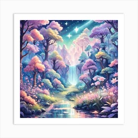 A Fantasy Forest With Twinkling Stars In Pastel Tone Square Composition 52 Art Print
