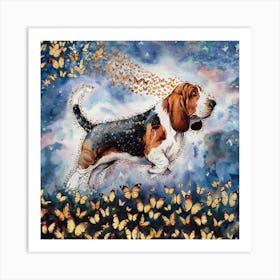 Basset Hound With Butterflies Art Print