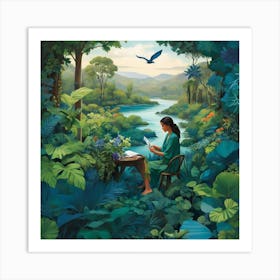 Reading In The Forest Art Print