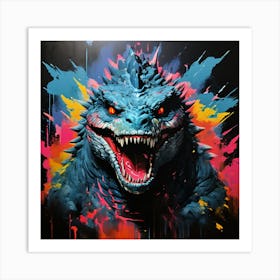 Hand Painted Godzilla Pop Art Art Print