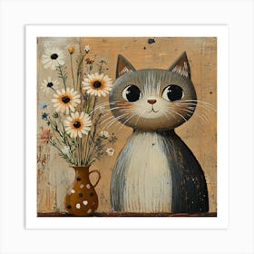 Cat With Flowers 13 Art Print