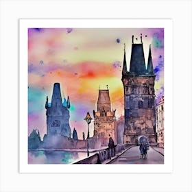 Watercolor Of Prague Bridge Art Print