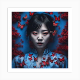 Korean Girl With Butterflies Art Print
