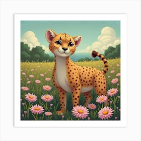 Cheetah By A Garden Of Asters 1 Art Print