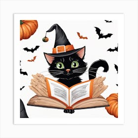Cute Cat Halloween Pumpkin (44) Art Print