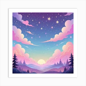 Sky With Twinkling Stars In Pastel Colors Square Composition 297 Art Print