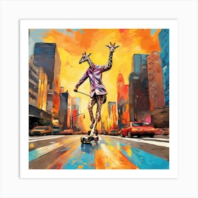 Giraffe On Skateboard 1 Art Print