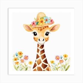 Floral Baby Giraffe Nursery Illustration (31) 1 Art Print