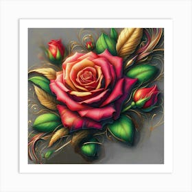 Roses And Leaves Art Print