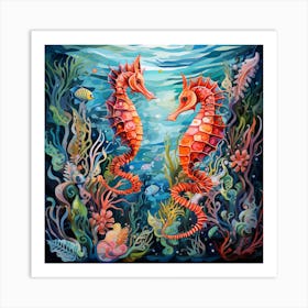 Seahorses In The Sea Art Print