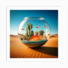 Firefly Giant Fishbowl, Desert, Goldfish, Elephant Sized, Swimming, Cacti, Human Faces, Caravan, Sna (10) Art Print