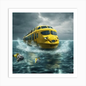 Tren Amarillo Surcando El Mar Art Print